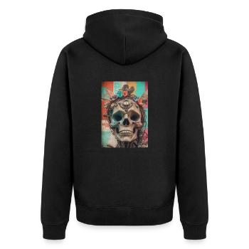 Color Skull 70´s - Unisex Premium Bio Zip Hoodie - Schwarz - Hinten - Nico (187cm)
