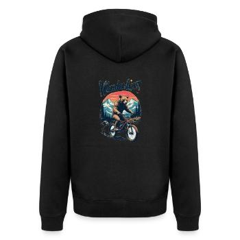 Grizzly on Bike - Wanderlust - Unisex Premium Bio Zip Hoodie - Schwarz - Hinten - Nico (187cm)