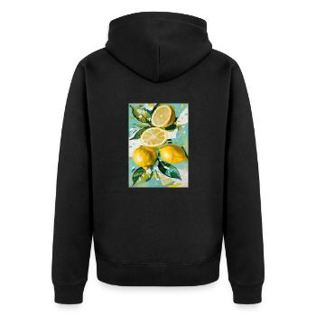 Zitronen-Stimmung - Unisex Premium Bio Zip Hoodie - Schwarz - Hinten - Nico (187cm)