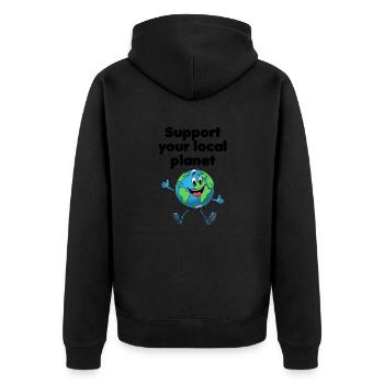 Support your local planet (hell) - Unisex Premium Bio Zip Hoodie - Schwarz - Hinten - Nico (187cm)