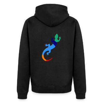 Glücklicher Gecko - Unisex Premium Bio Zip Hoodie - Schwarz - Hinten - Nico (187cm)