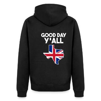 Britisch-texanisches Design für Texas Einwanderer - Unisex Premium Bio Zip Hoodie - Schwarz - Hinten - Nico (187cm)
