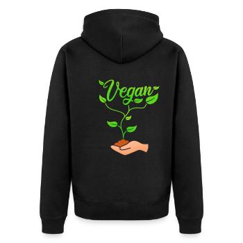 Vegan plant design for proud vegans - Unisex Premium Organic Zip Hoodie - black - Back - Nico (187cm)