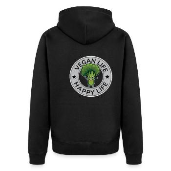 Vegan Life Happy Life Design für stolze Veganer - Unisex Premium Bio Zip Hoodie - Schwarz - Hinten - Nico (187cm)