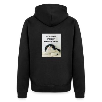 I AM SMALL, I AM SOFT, I AM CONCERNED KATZEN MEMES - Unisex Premium Bio Zip Hoodie - Schwarz - Hinten - Nico (187cm)