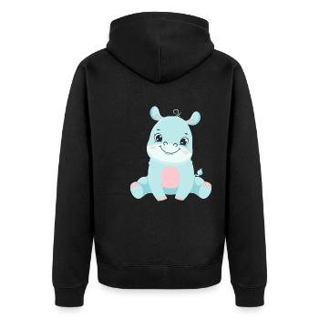 Hippo Familie Mutter Baby T-Shirt - Unisex Premium Bio Zip Hoodie - Schwarz - Hinten - Nico (187cm)