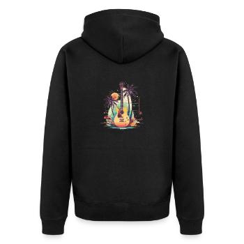 Retro Vintage Gitarre mit palmen Sunset - Unisex Premium Bio Zip Hoodie - Schwarz - Hinten - Nico (187cm)