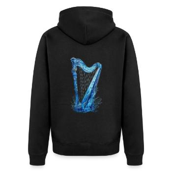 Fisch Harfe - Unisex Premium Bio Zip Hoodie - Schwarz - Hinten - Nico (187cm)
