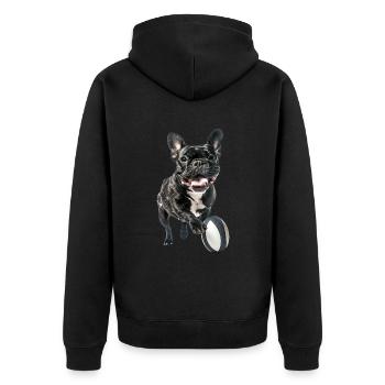 Französische Bulldogge - Unisex Premium Bio Zip Hoodie - Schwarz - Hinten - Nico (187cm)