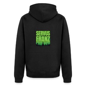Wir sagen Servus Franz! - Unisex Premium Bio Zip Hoodie - Schwarz - Hinten - Nico (187cm)