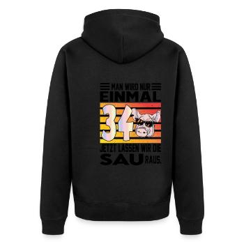 Geburtstag Sau rauslassen Alter Jahre 34 - Unisex Premium Bio Zip Hoodie - Schwarz - Hinten - Nico (187cm)