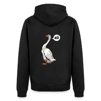 Nö, ich muss garnix - Gans - Spruch - Unisex Premium Bio Zip Hoodie - Schwarz - Hinten - Nico (187cm)