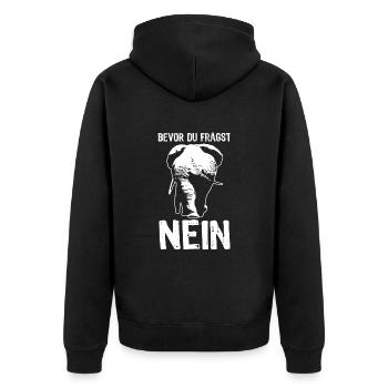 Bevor du fragst - NEIN - Elefant - Spruch - Unisex Premium Bio Zip Hoodie - Schwarz - Hinten - Nico (187cm)