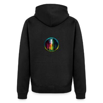 Blick in Wald bunt kreisrund freigestellt - Unisex Premium Bio Zip Hoodie - Schwarz - Hinten - Nico (187cm)