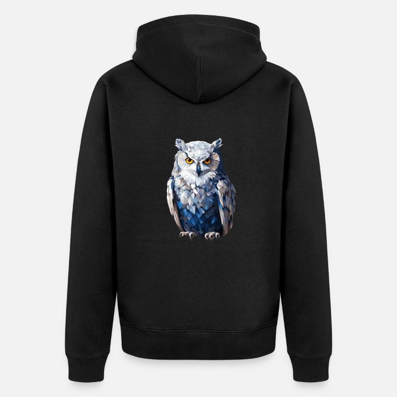Schnee - Eule im Polygon Stil - Unisex Premium Bio Zip Hoodie - Schwarz