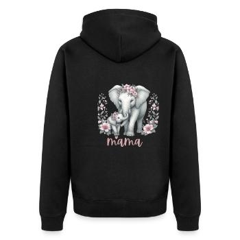 Mama Heart Floral Wreath Elephant Baby Shower - Unisex Premium Bio Zip Hoodie - Schwarz - Hinten - Nico (187cm)