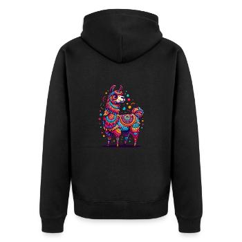 ALPACA PINATA CONFETTI VARIEGATED RAINBOW BUBBLES - Unisex Premium Organic Zip Hoodie - black - Back - Nico (187cm)