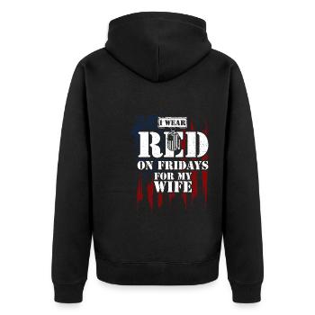 I Wear RED On Fridays For My Wife - Unisex Premium Organic Zip Hoodie - black - Back - Nico (187cm)