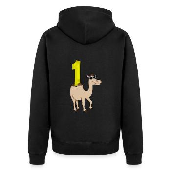 1 an - Inscription à l’école - Motif chameau - Numéro 1 - Veste à capuche bio Premium Unisexe - noir - Dos - Nico (187cm)