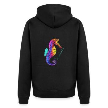 Seepferd Verschieden Divers Regenbogen Meer Bunt - Unisex Premium Bio Zip Hoodie - Schwarz - Hinten - Nico (187cm)