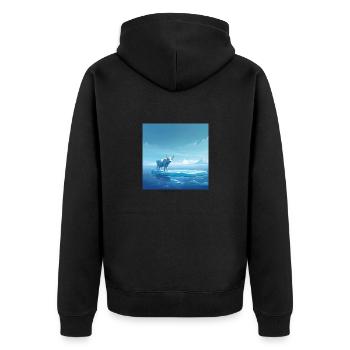 Kuh auf dem Eis - Unisex Premium Bio Zip Hoodie - Schwarz - Hinten - Nico (187cm)