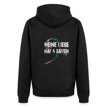 Ich liebe meinen Bass - ich spiele Bass - Unisex Premium Bio Zip Hoodie - Schwarz - Hinten - Nico (187cm)