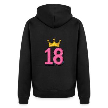 18 Zahl Trikot Krone - Unisex Premium Bio Zip Hoodie - Schwarz - Hinten - Nico (187cm)
