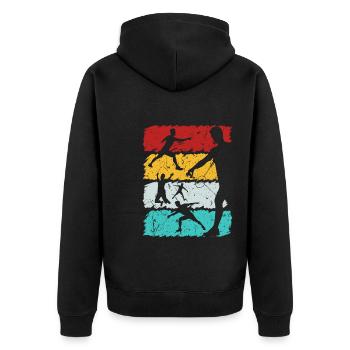 Vintage Badminton Spieler Männer Frauen Federball - Unisex Premium Bio Zip Hoodie - Schwarz - Hinten - Nico (187cm)