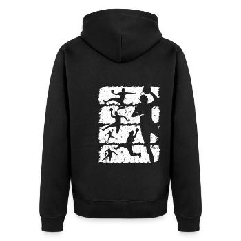 Handballspieler Silhouette Vintage Style Handball - Unisex Premium Bio Zip Hoodie - Schwarz - Hinten - Nico (187cm)