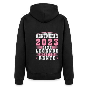 Rentnerin 2023 Eine Legende Geht In Rente - Unisex Premium Bio Zip Hoodie - Schwarz - Hinten - Nico (187cm)