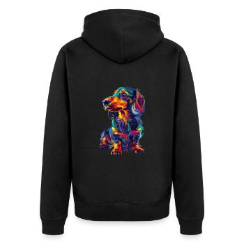 Bunte Dackel Hundekunst für Hundeliebhaber - Unisex Premium Bio Zip Hoodie - Schwarz - Hinten - Nico (187cm)