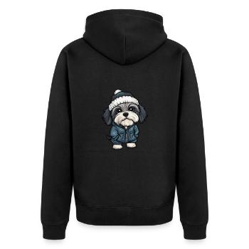 Havanese Hund Winter - Unisex Premium Bio Zip Hoodie - Schwarz - Hinten - Nico (187cm)