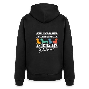 Intelligence, courage, personnalité - exactement mon teckel - Veste à capuche bio Premium Unisexe - noir - Dos - Nico (187cm)