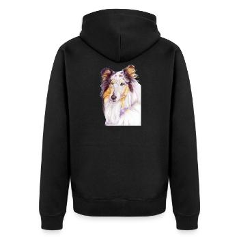 Collie Bluemerle - Unisex Premium Bio Zip Hoodie - Schwarz - Hinten - Nico (187cm)