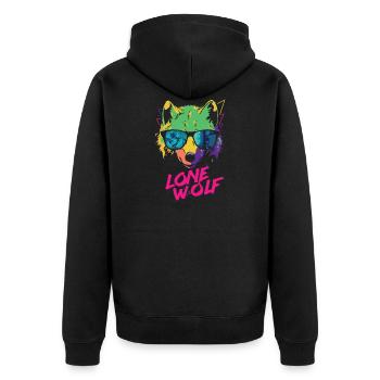 Retro Lone Wolf in Cool Sunglasses - Unisex Premium Organic Zip Hoodie - black - Back - Nico (187cm)