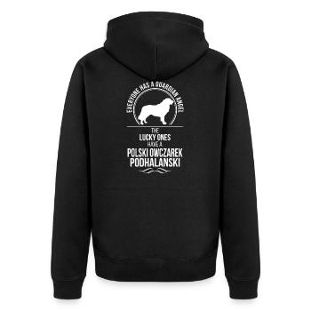 POLSKI OWCZAREK PODHALANSKI Guardian Wilsigns - Unisex Premium Bio Zip Hoodie - Schwarz - Hinten - Nico (187cm)