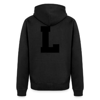 L - majuscule simple, gras et serif - Veste à capuche bio Premium Unisexe - noir - Dos - Nico (187cm)