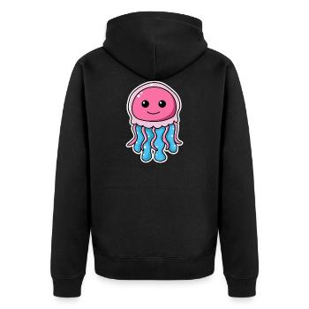 Qualle - Unisex Premium Bio Zip Hoodie - Schwarz - Hinten - Nico (187cm)