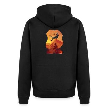 Hängender Kletterer - Unisex Premium Bio Zip Hoodie - Schwarz - Hinten - Nico (187cm)