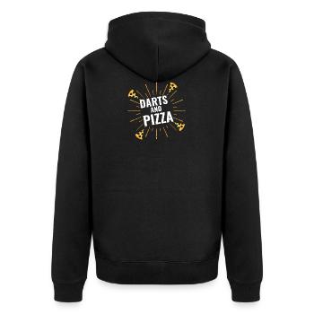 Darts & Pizza - Unisex Premium Bio Zip Hoodie - Schwarz - Hinten - Nico (187cm)