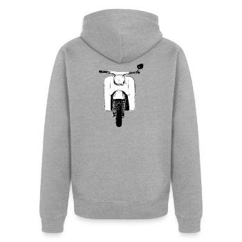 Schwalbe KR51 / Schwalbenfahrer / Ostalgie / Mofa - Unisex Premium Bio Zip Hoodie - Grau meliert - Hinten - Nico (187cm)