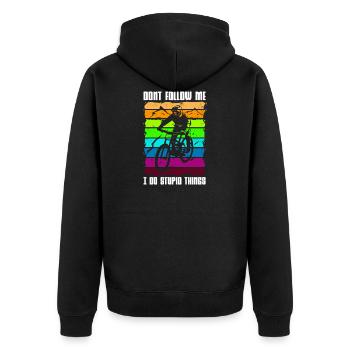 Dont follow me i do stupid things mountain bike and - Unisex Premium Organic Zip Hoodie - black - Back - Nico (187cm)