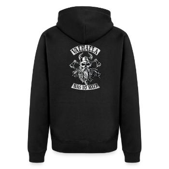 Valhalla has to wait - Unisex Premium Organic Zip Hoodie - black - Back - Nico (187cm)