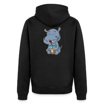 Bubble Tea Kawaii Hippo I Boba Tea Otaku Hippo - Unisex Premium Bio Zip Hoodie - Schwarz - Hinten - Nico (187cm)