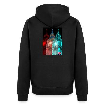 London - Unisex Premium Organic Zip Hoodie - black - Back - Nico (187cm)