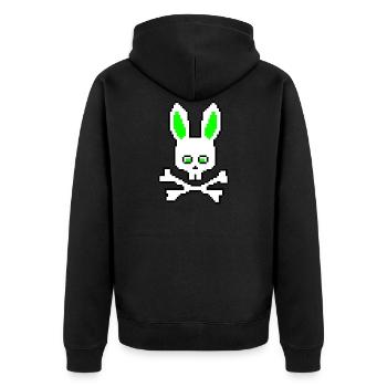 Totenkopf Hase Grün - Unisex Premium Bio Zip Hoodie - Schwarz - Hinten - Nico (187cm)