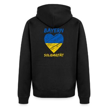 Bayern Solidarität Ukraine Friede Peace Herz - Unisex Premium Bio Zip Hoodie - Schwarz - Hinten - Nico (187cm)