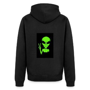 Außerirdischer - Unisex Premium Bio Zip Hoodie - Schwarz - Hinten - Nico (187cm)