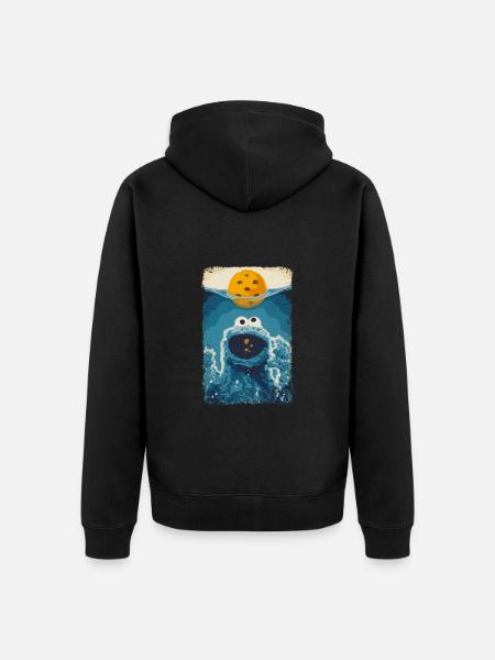 Sesame Street Cookie Monster Shark - Premium unisex luomu-huppari vetoketjulla - musta