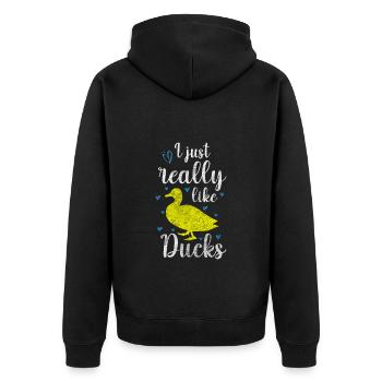 Duck Quack Nature - Unisex Premium Organic Zip Hoodie - black - Back - Nico (187cm)